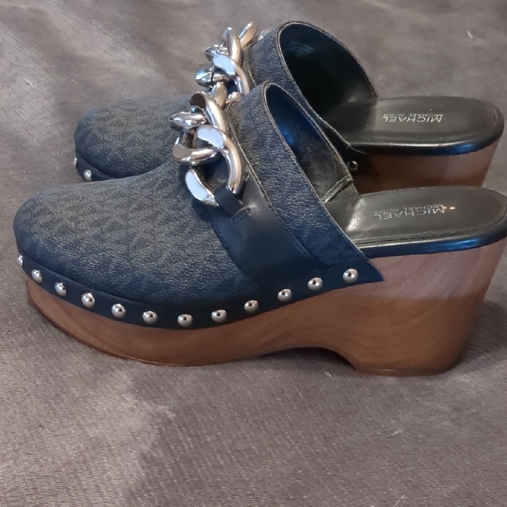 Michael Kors Navy Mules with Silver Accents